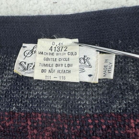 VTG Sears Roebuck Button Cardigan Sweater Wool Blend Knit Geometric Italy Medium - Picture 9 of 9
